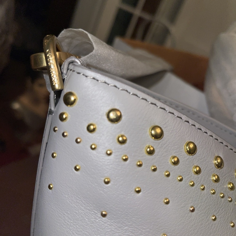 Cole Haan handbag new large Adjustable Strap Gold Trim Gray Studded - Picture 4 of 13